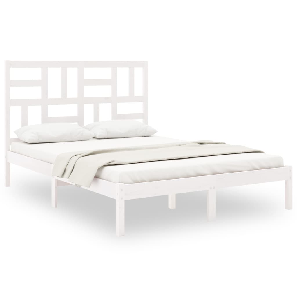 Bed Frame without Mattress White Solid Wood 135x190 cm