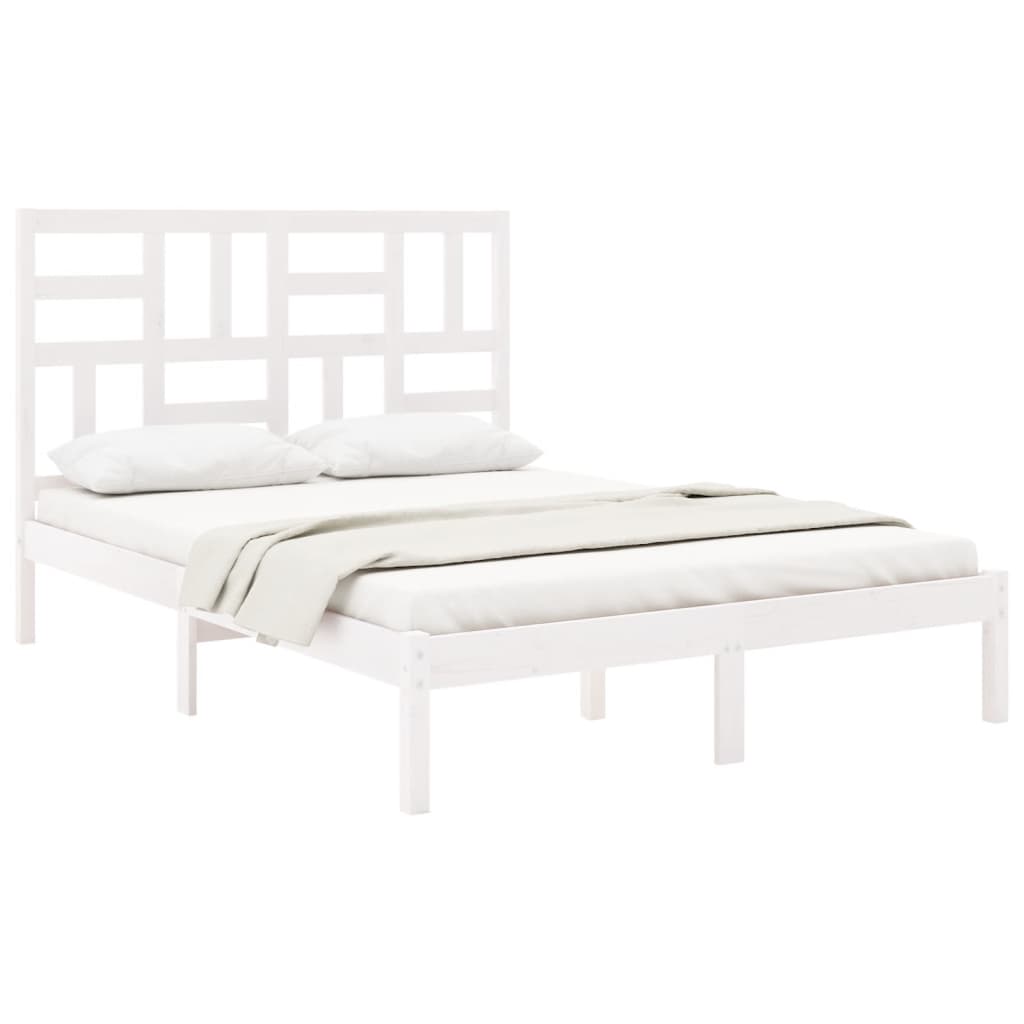 Bed Frame without Mattress White Solid Wood 135x190 cm