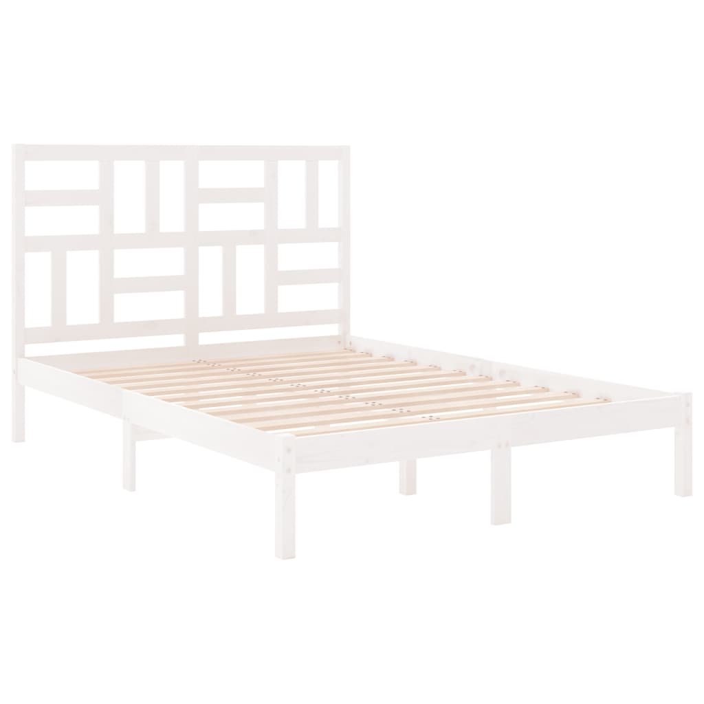 Bed Frame without Mattress White Solid Wood 135x190 cm