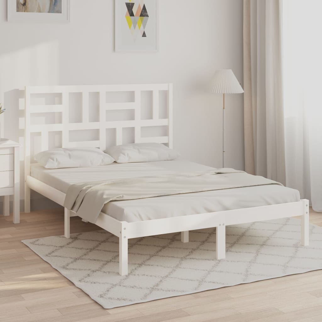 Bed Frame without Mattress White Solid Wood 135x190 cm