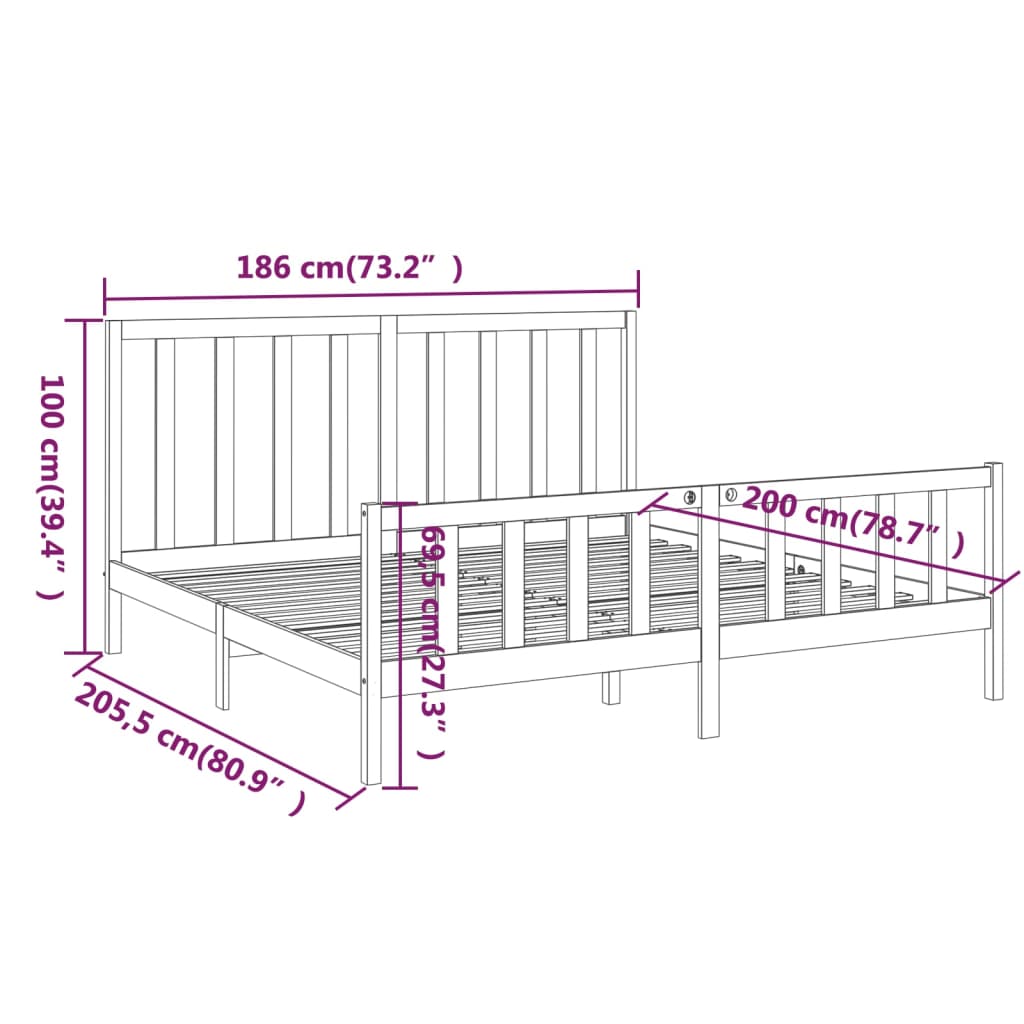Bed Frame without Mattress 183x203 cm King Solid Wood Pine