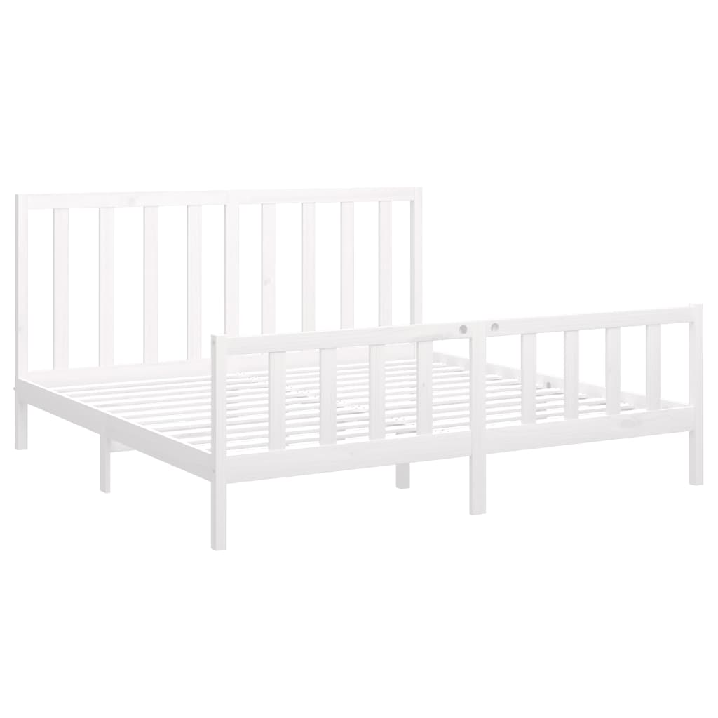 Bed Frame without Mattress White 183x203 cm King Solid Wood Pine