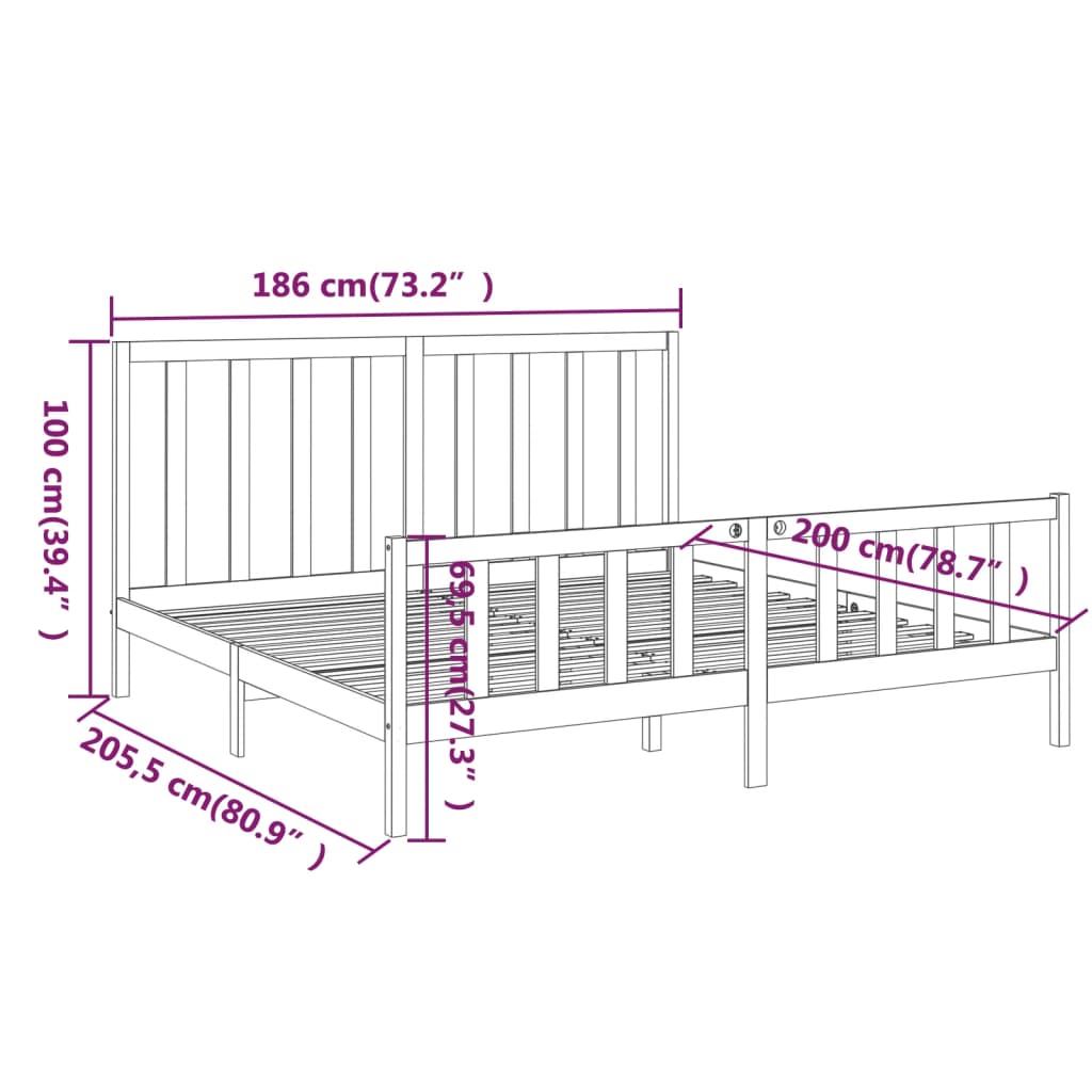 Bed Frame without Mattress White 183x203 cm King Solid Wood Pine