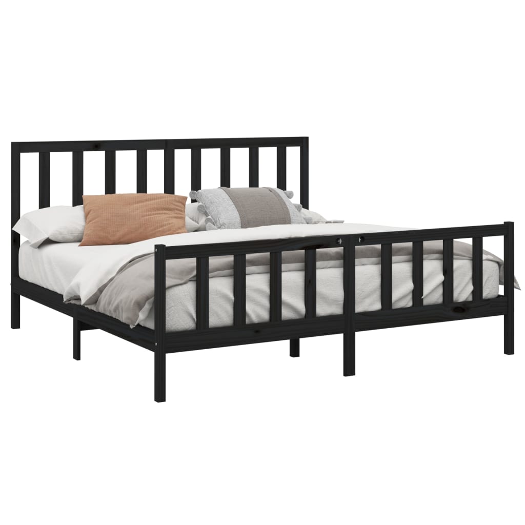 Bed Frame without Mattress Black 183x203 cm King Solid Wood Pine