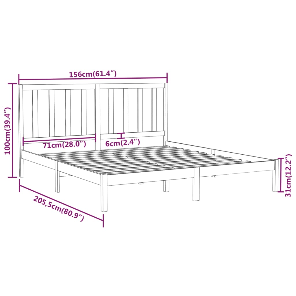 Bed Frame without Mattress 150x200 cm Solid Wood