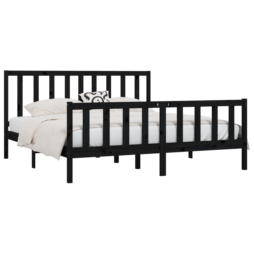Bed Frame without Mattress Black 183x203 cm King Solid Wood
