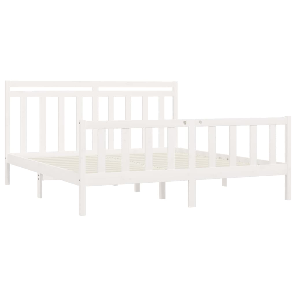 Bed Frame without Mattress White Solid Wood Pine 183x203 cm King