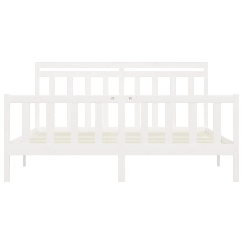 Bed Frame without Mattress White Solid Wood Pine 183x203 cm King