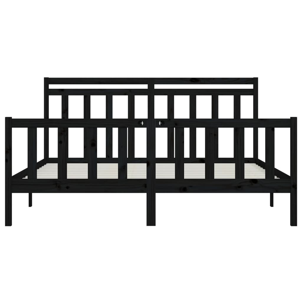 Bed Frame without Mattress Black Solid Wood Pine 183x203 cm King