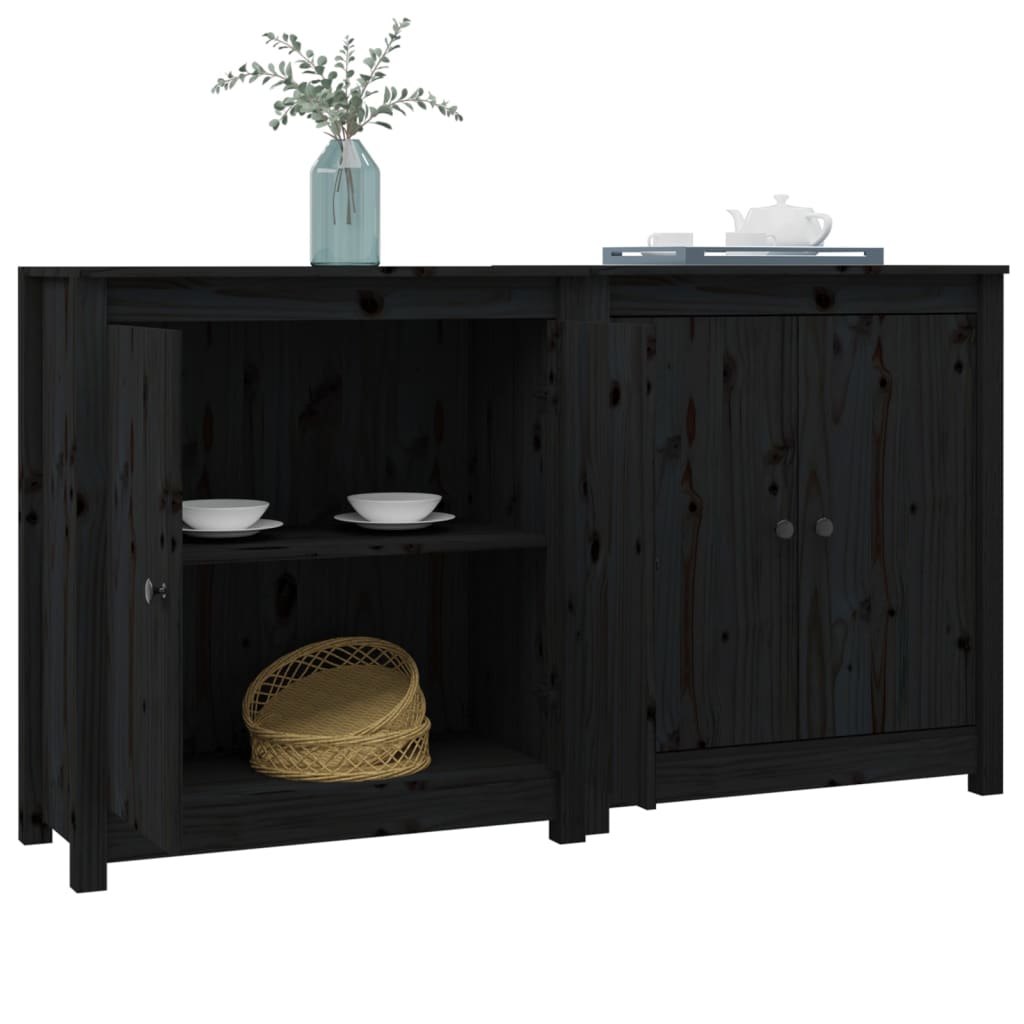 Sideboards 2 pcs Black 70x35x80 cm Solid Wood Pine