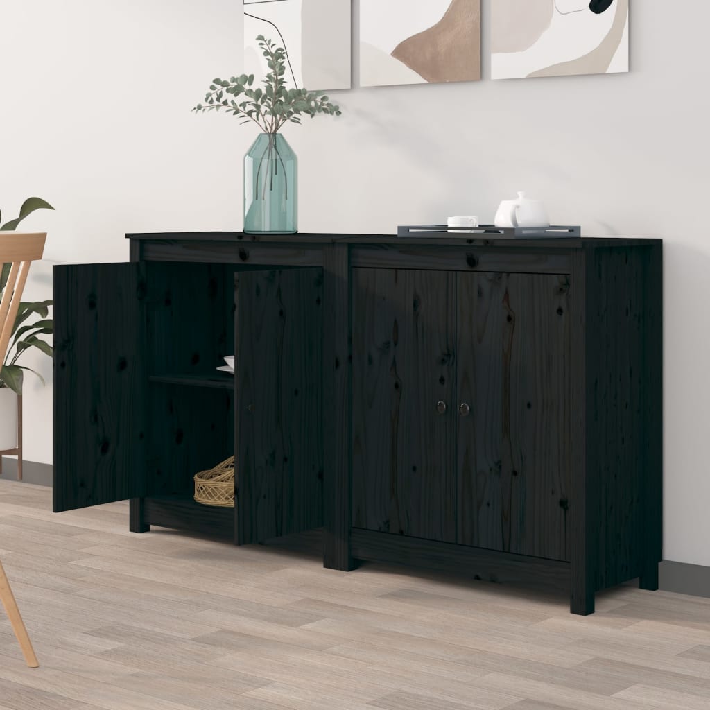 Sideboards 2 pcs Black 70x35x80 cm Solid Wood Pine
