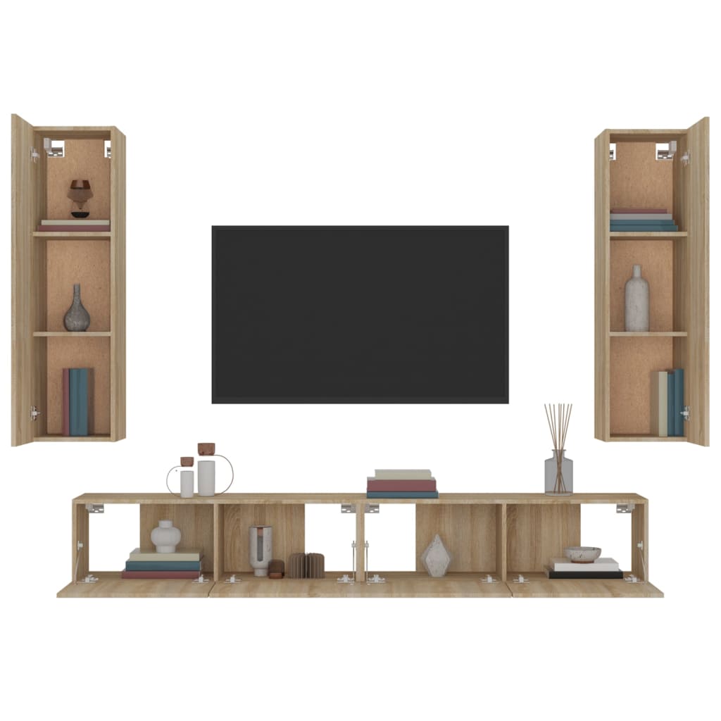 4 Piece TV Cabinet Set Sonoma Oak Engineered Wood