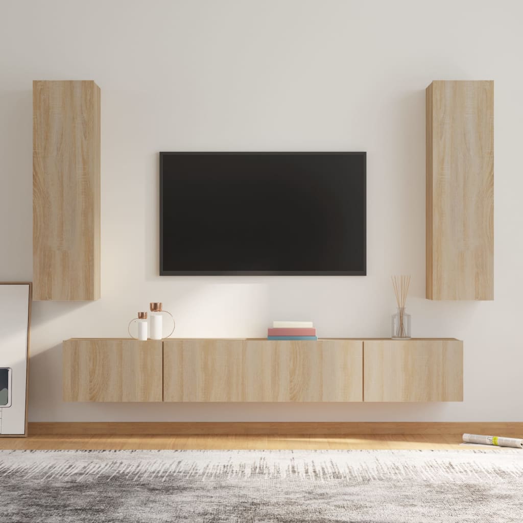 4 Piece TV Cabinet Set Sonoma Oak Engineered Wood