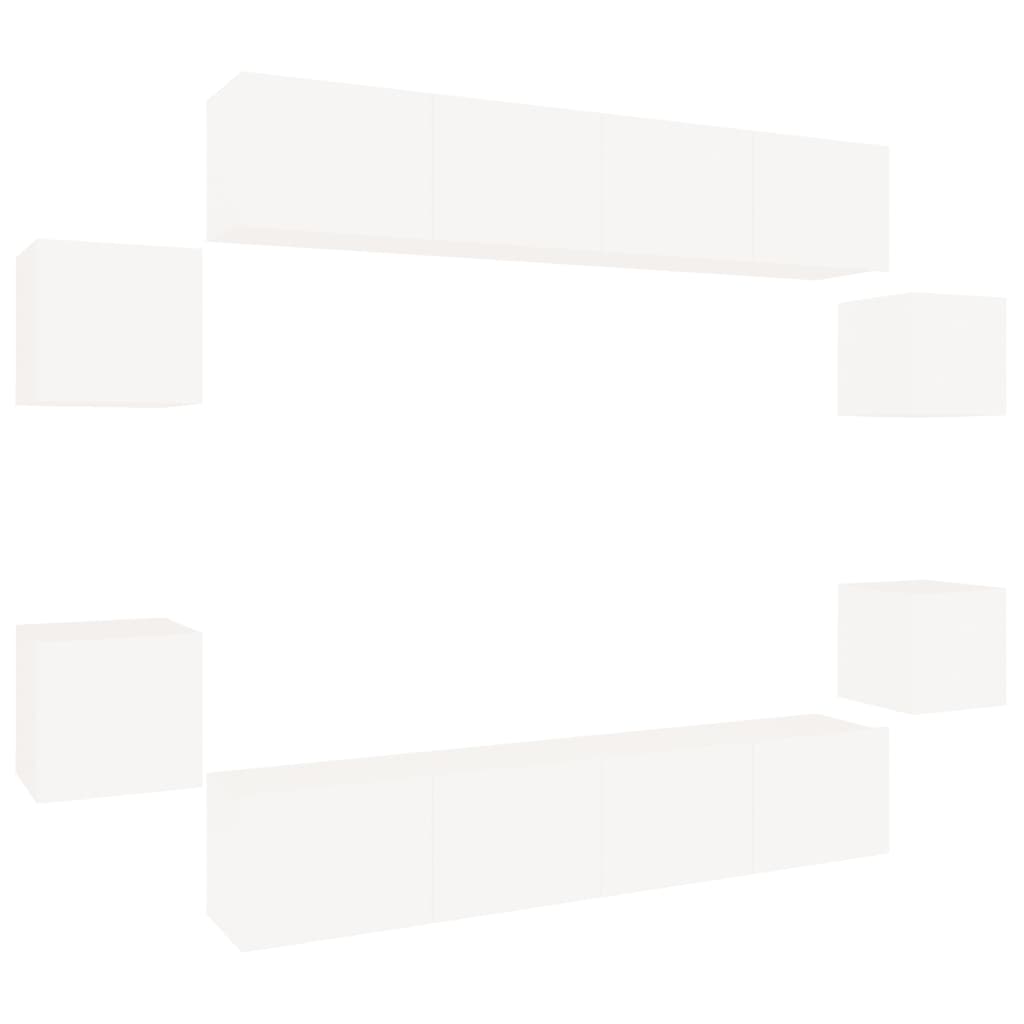 8 Piece TV Cabinet Set White Engineered Wood