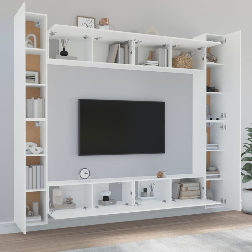 8 Piece TV Cabinet Set White Engineered Wood