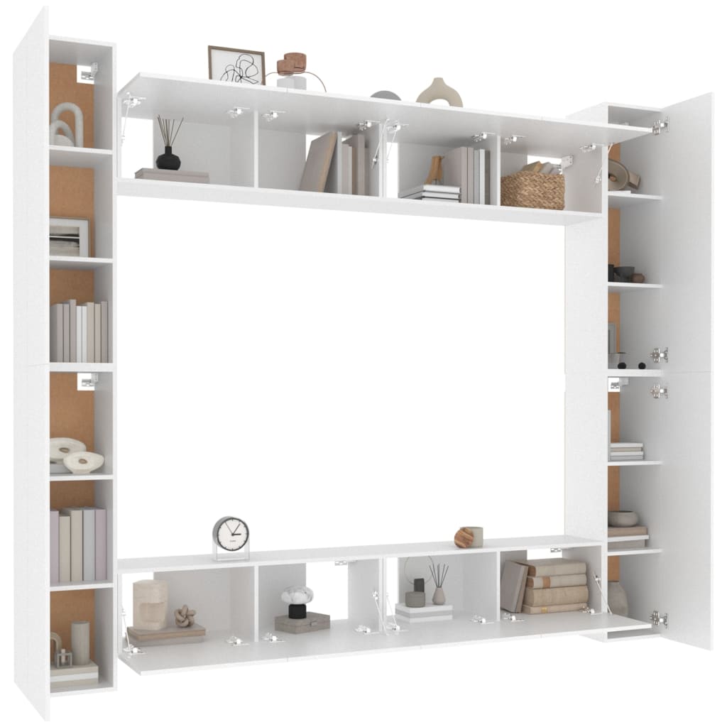 8 Piece TV Cabinet Set White Engineered Wood