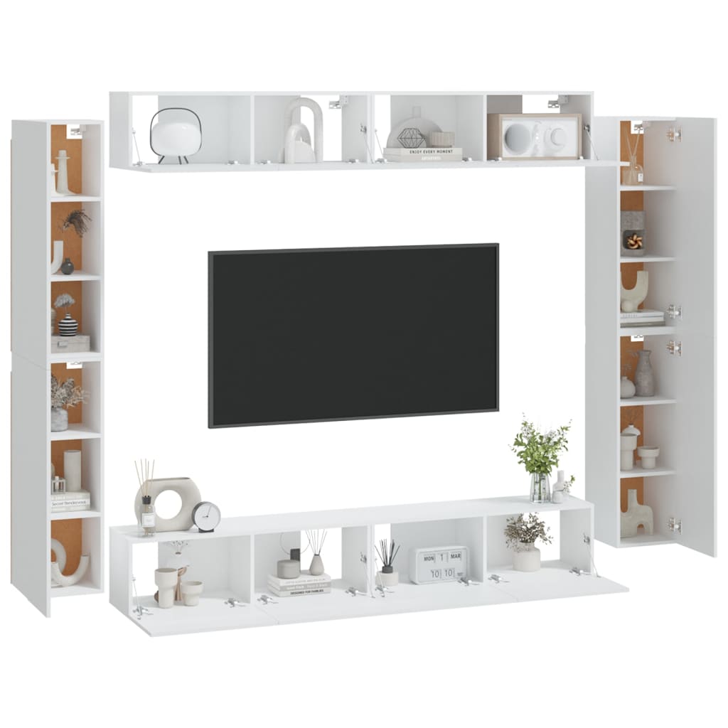 8 Piece TV Cabinet Set White Engineered Wood