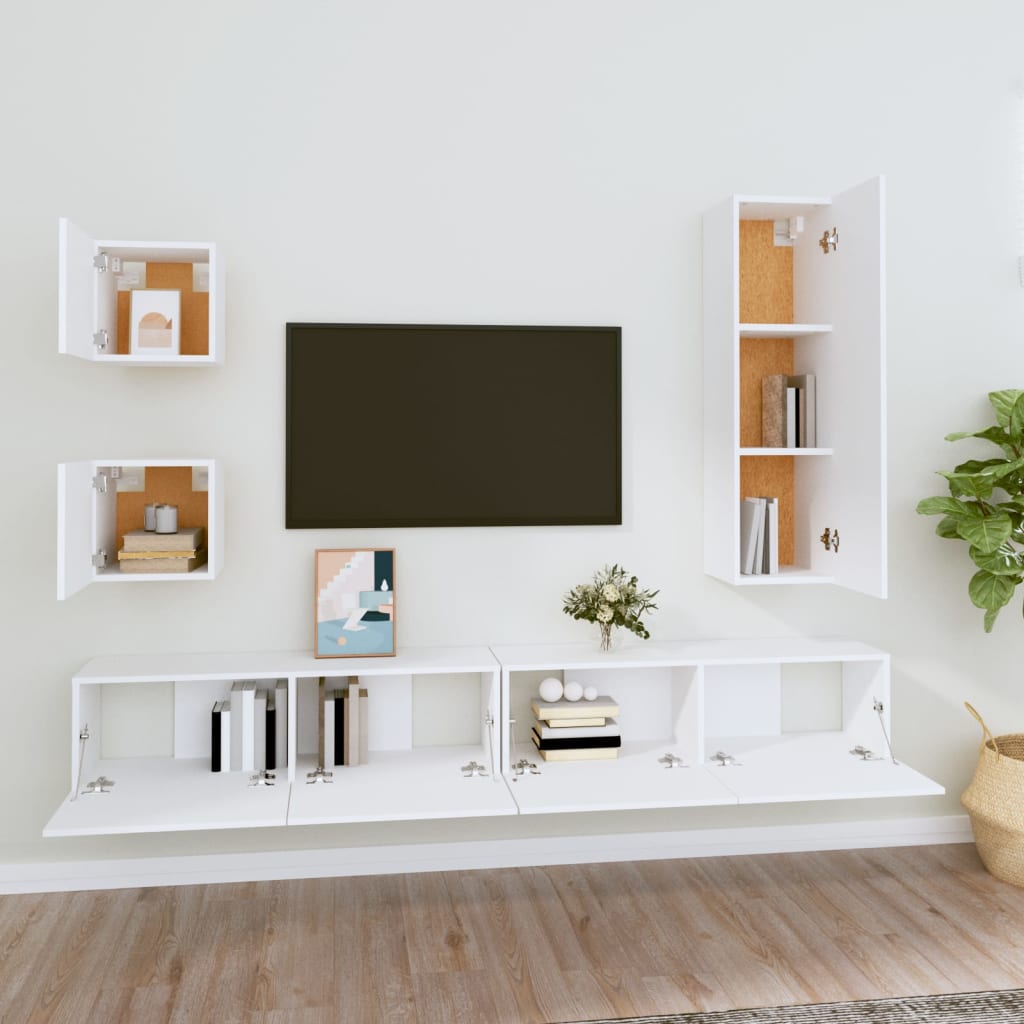 5 Piece TV Cabinet Set White Engineered Wood