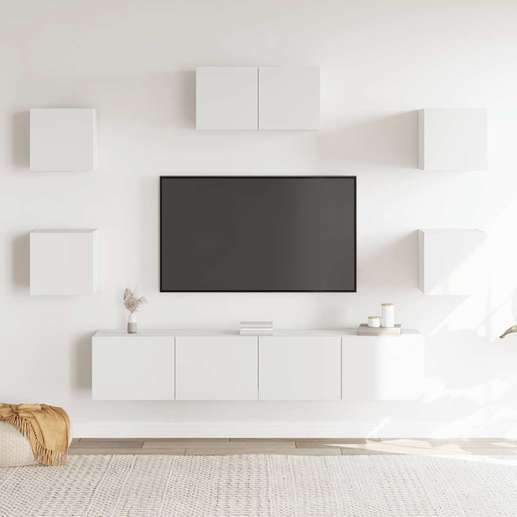 7 Piece TV Cabinet Set White Engineered Wood
