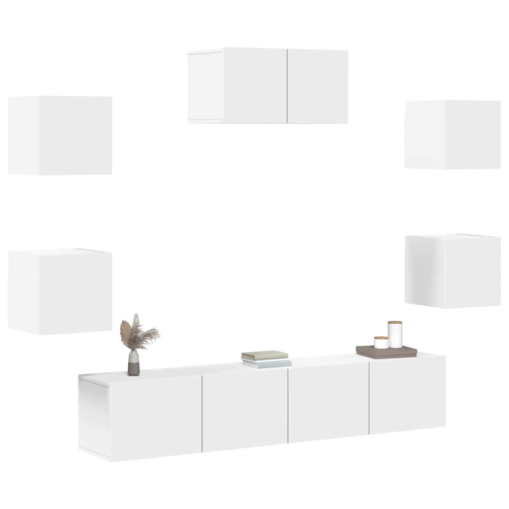 7 Piece TV Cabinet Set White Engineered Wood