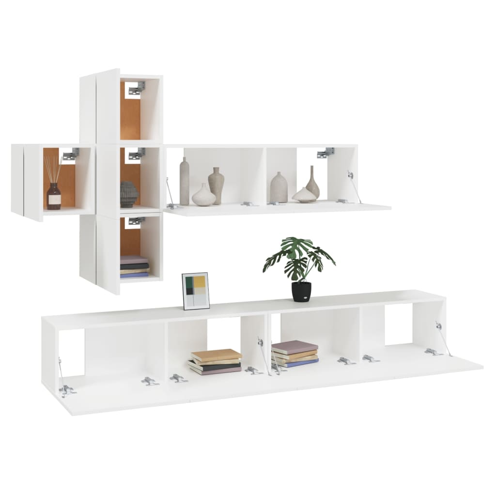 7 Piece TV Cabinet Set White Engineered Wood