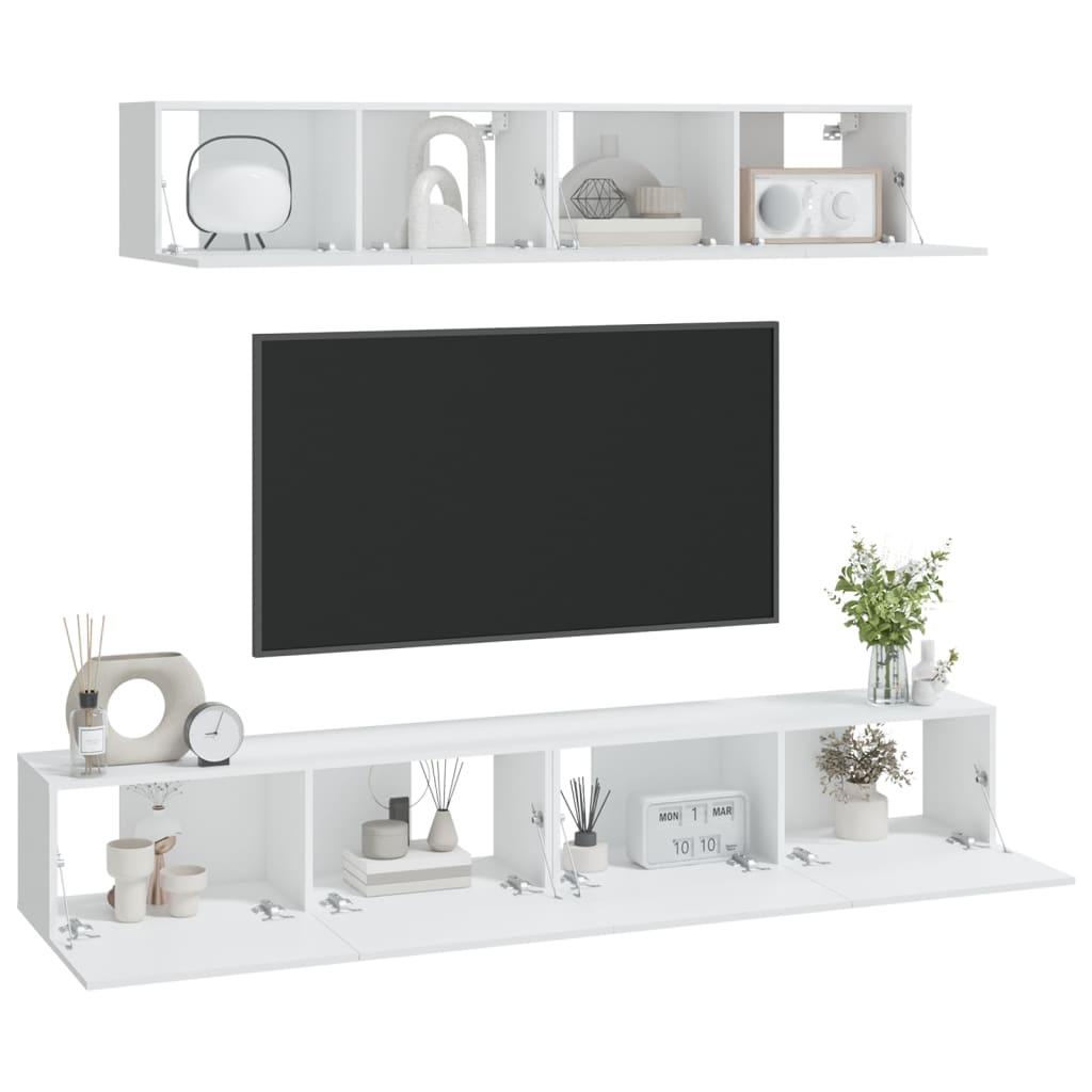 4 Piece TV Cabinet Set White Engineered Wood