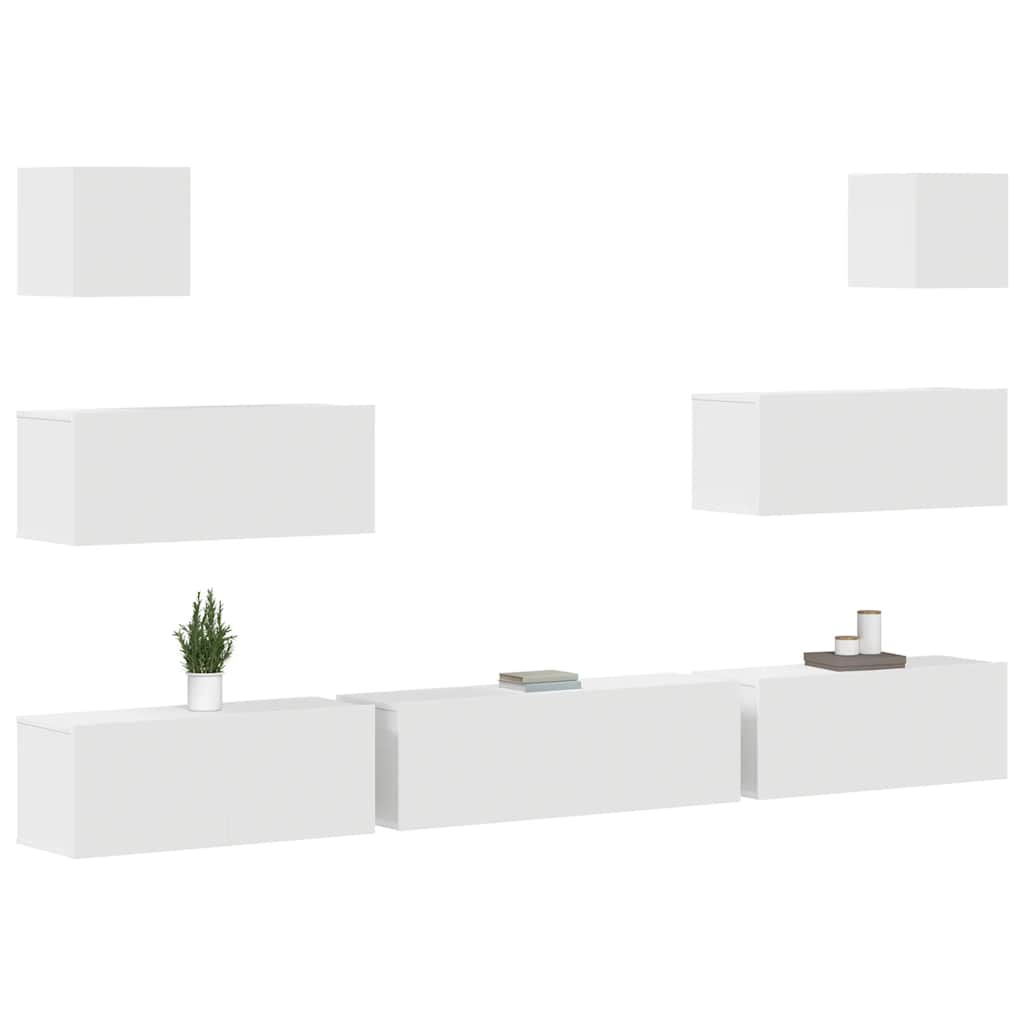 7 Piece TV Cabinet Set White Engineered Wood