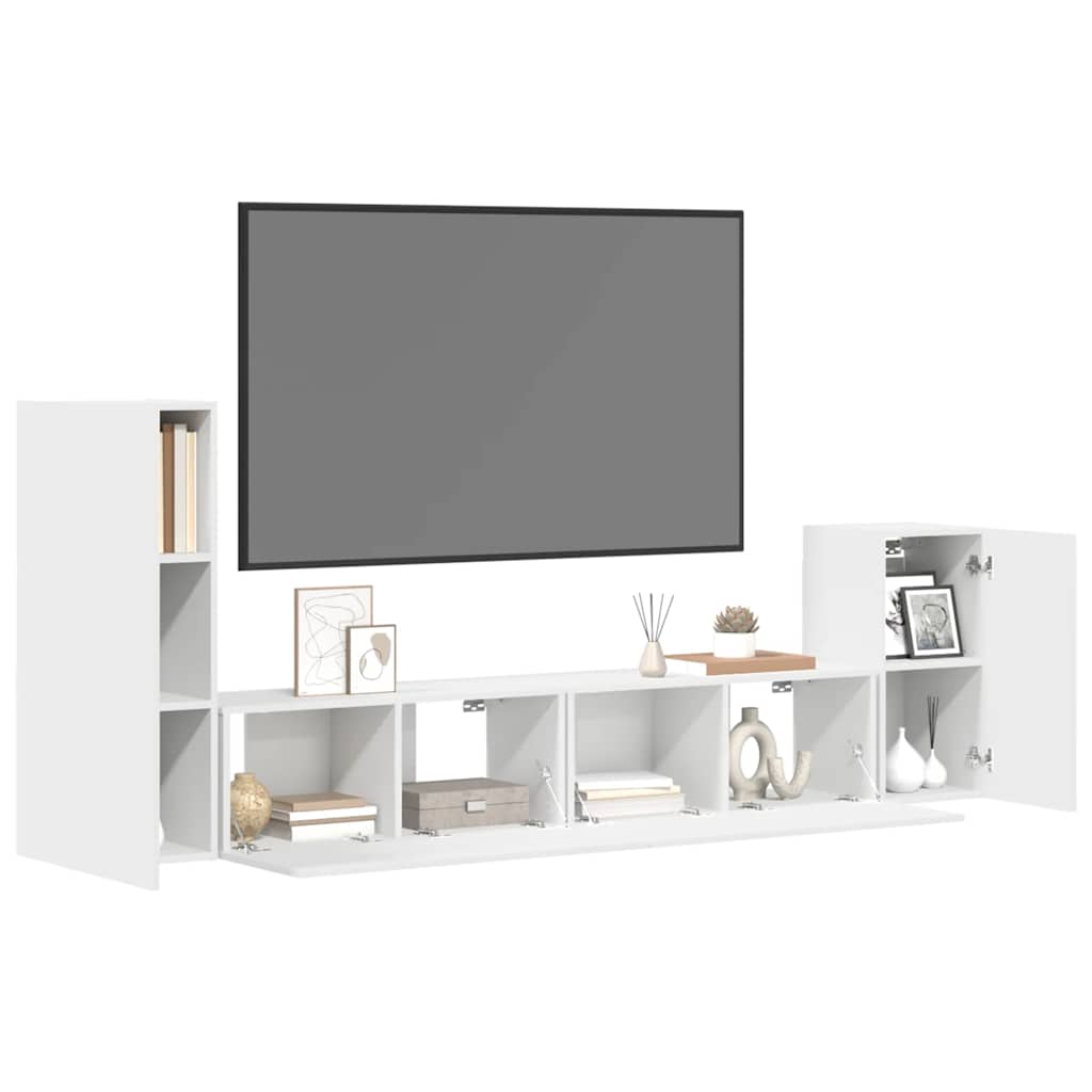 4 Piece TV Cabinet Set White Engineered Wood