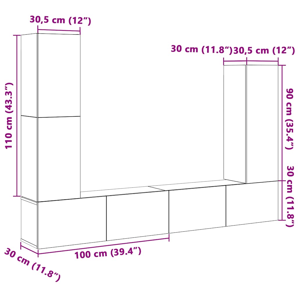 4 Piece TV Cabinet Set White Engineered Wood