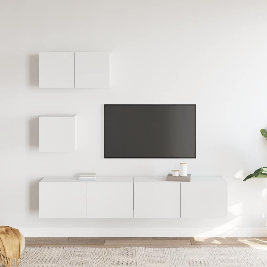 4 Piece TV Cabinet Set White Engineered Wood