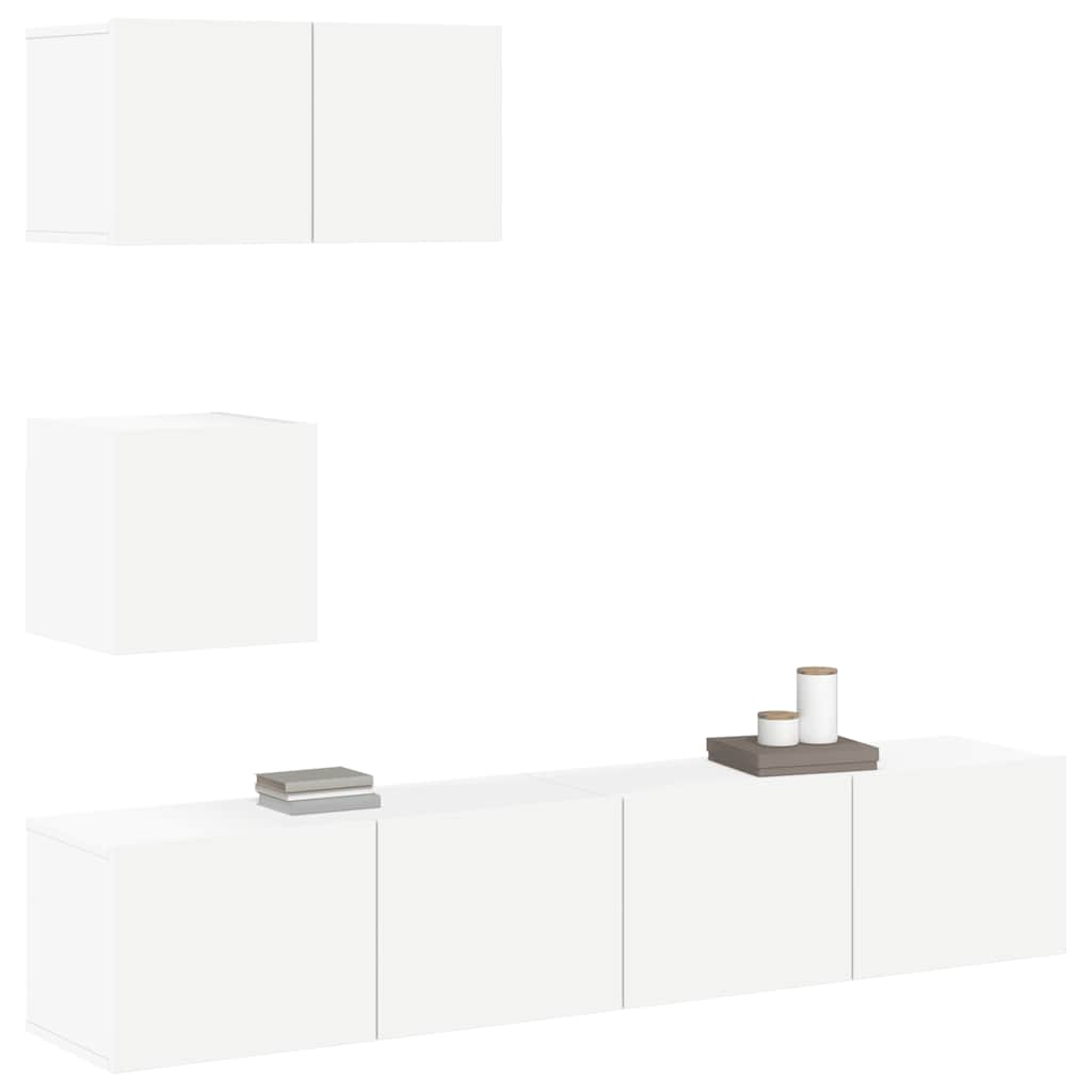 4 Piece TV Cabinet Set White Engineered Wood