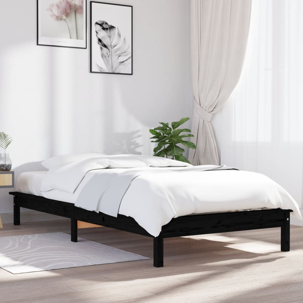 Bed Frame without Mattress Black 90x190 cm Solid Wood