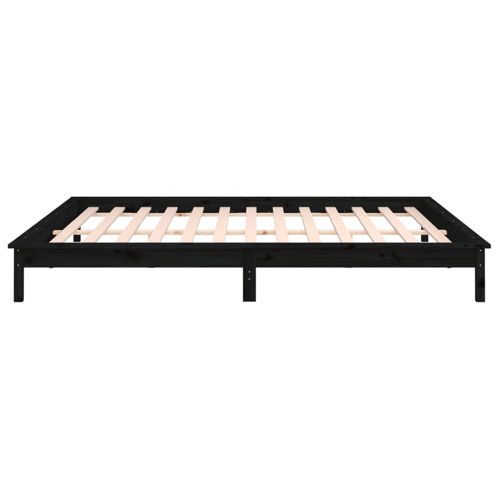 LED Bed Frame without Mattress Black 135x190 cm Solid Wood