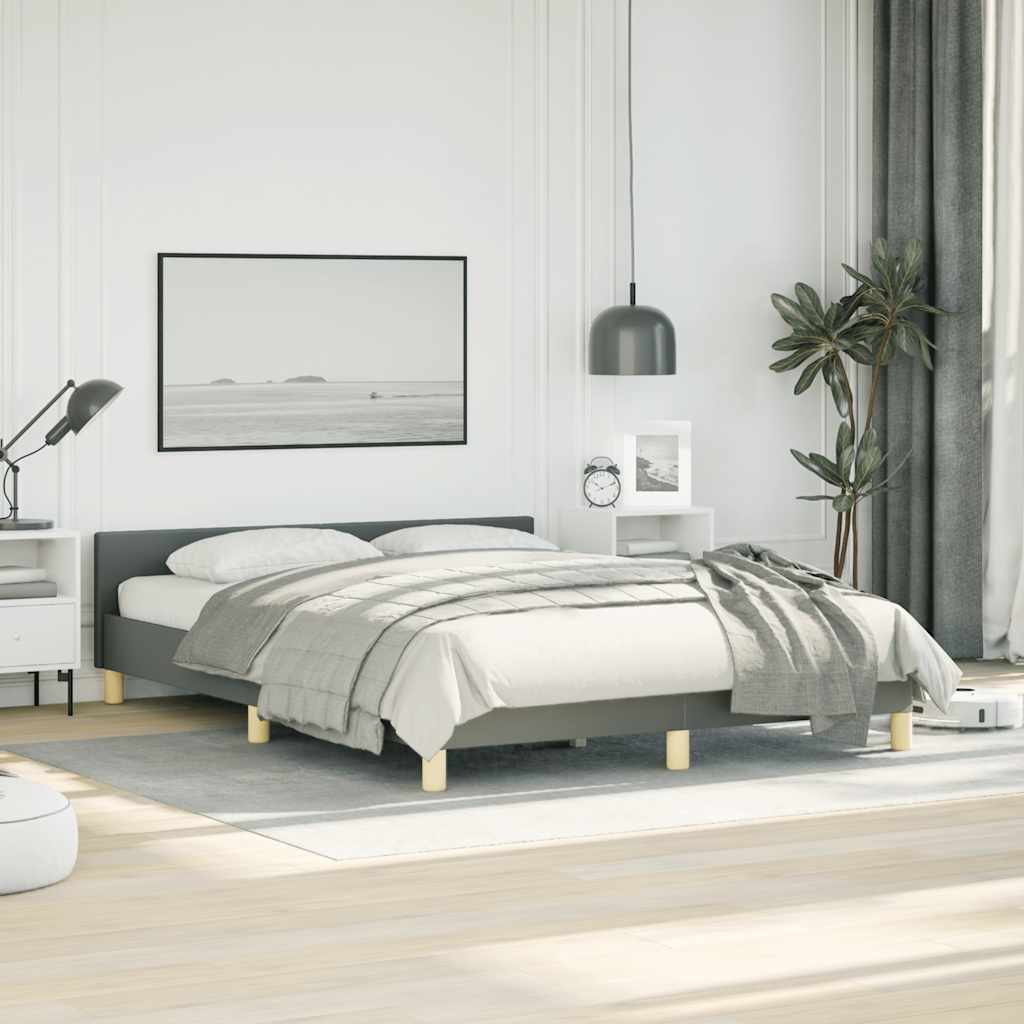 Bed Frame without Mattress Dark Grey Double Fabric