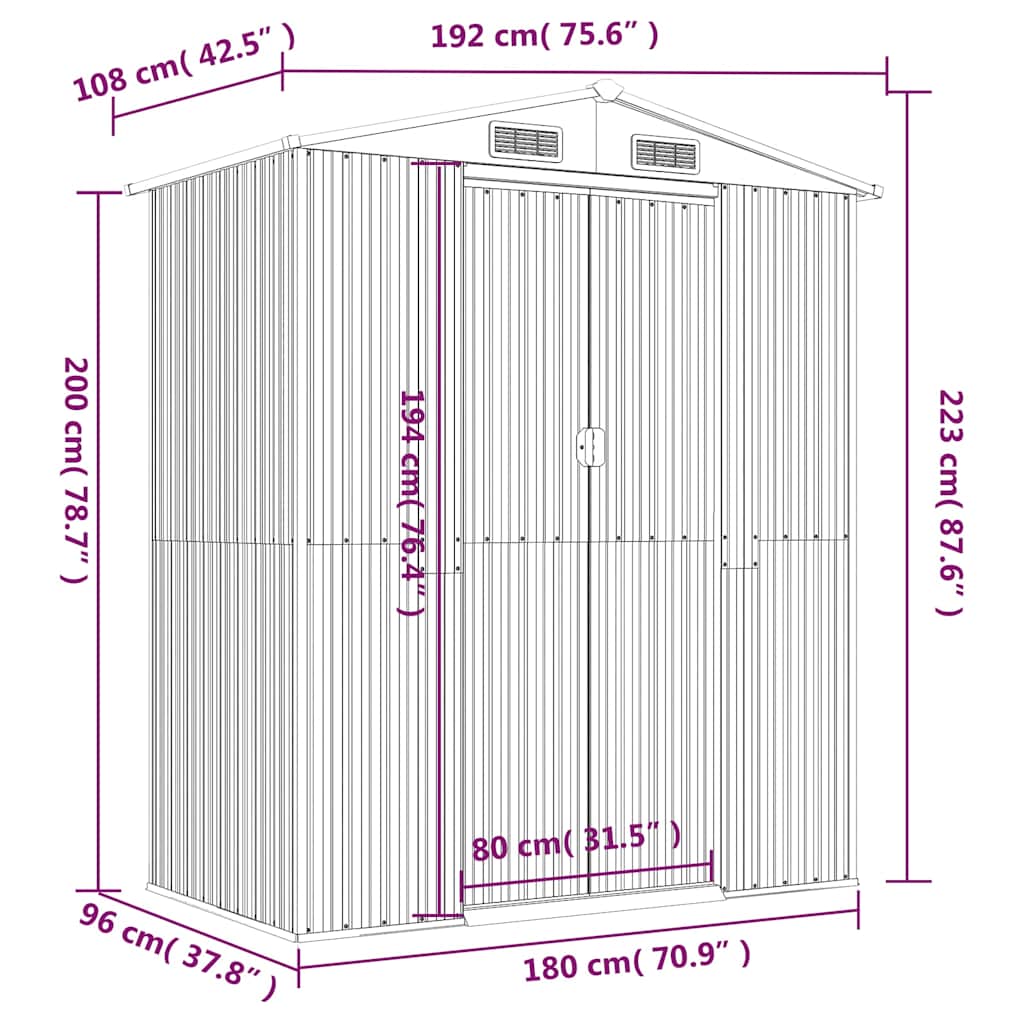 Garden Shed Anthracite 192x108x223 cm Galvanised Steel