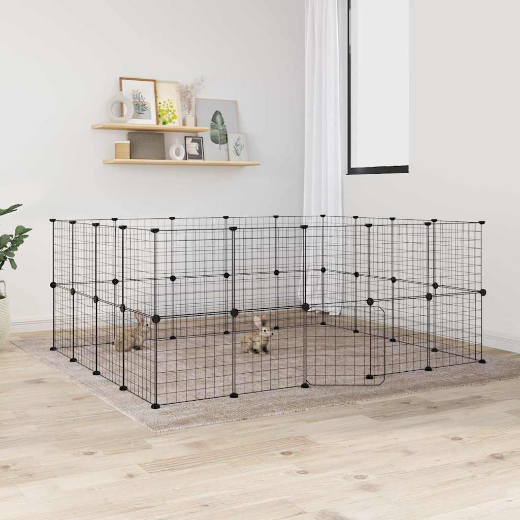 36-Panel Pet Cage with Door Black 35x35 cm Steel