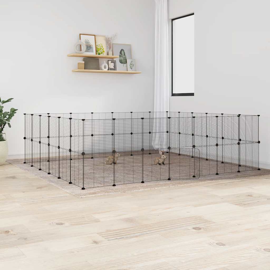 52-Panel Pet Cage with Door Black 35x35 cm Steel