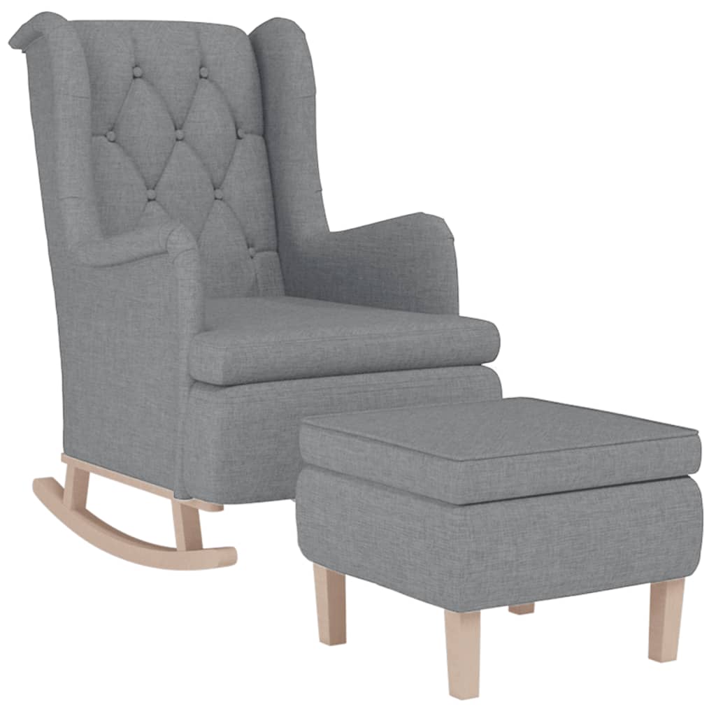 Armchair with Rocking Legs and Stool Light Grey Fabric