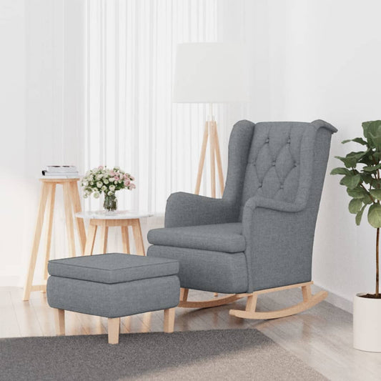 Armchair with Rocking Legs and Stool Light Grey Fabric