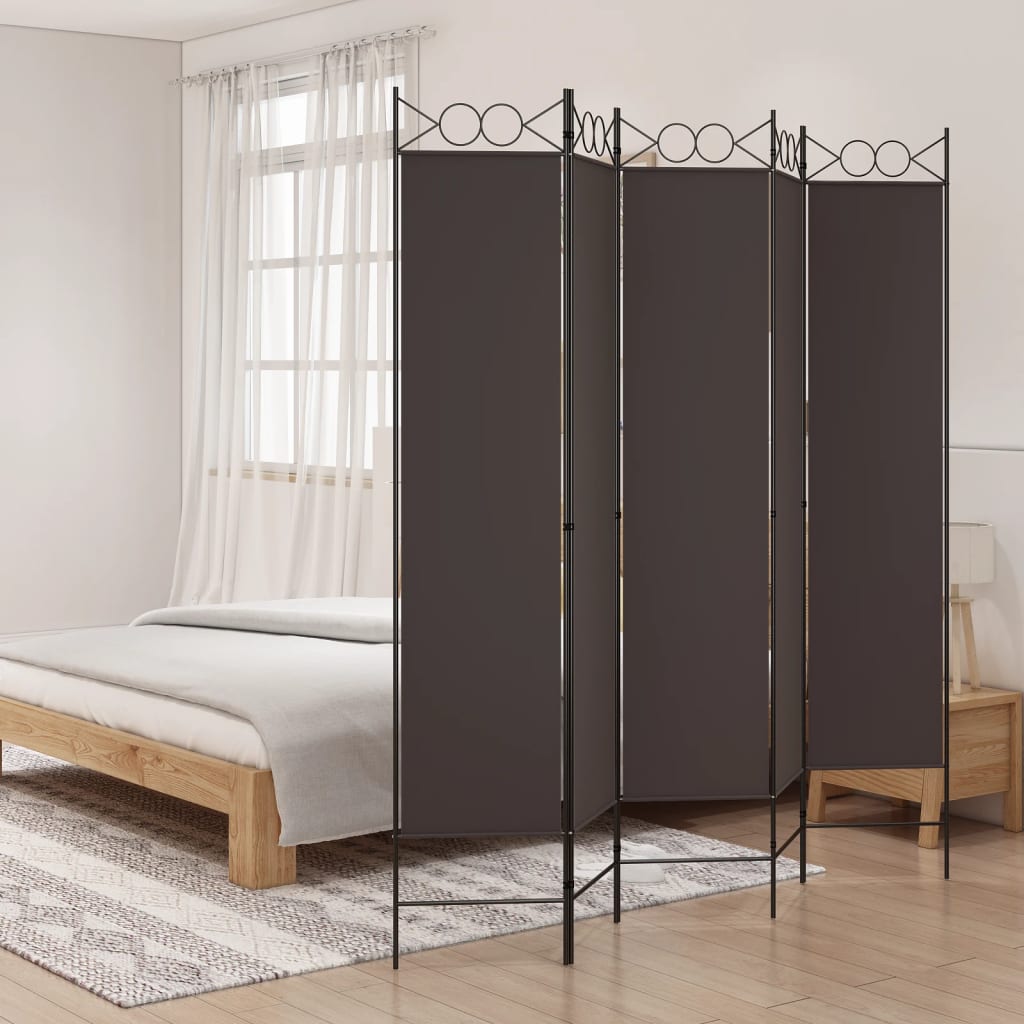 5-Panel Room Divider Brown 200x200 cm Fabric