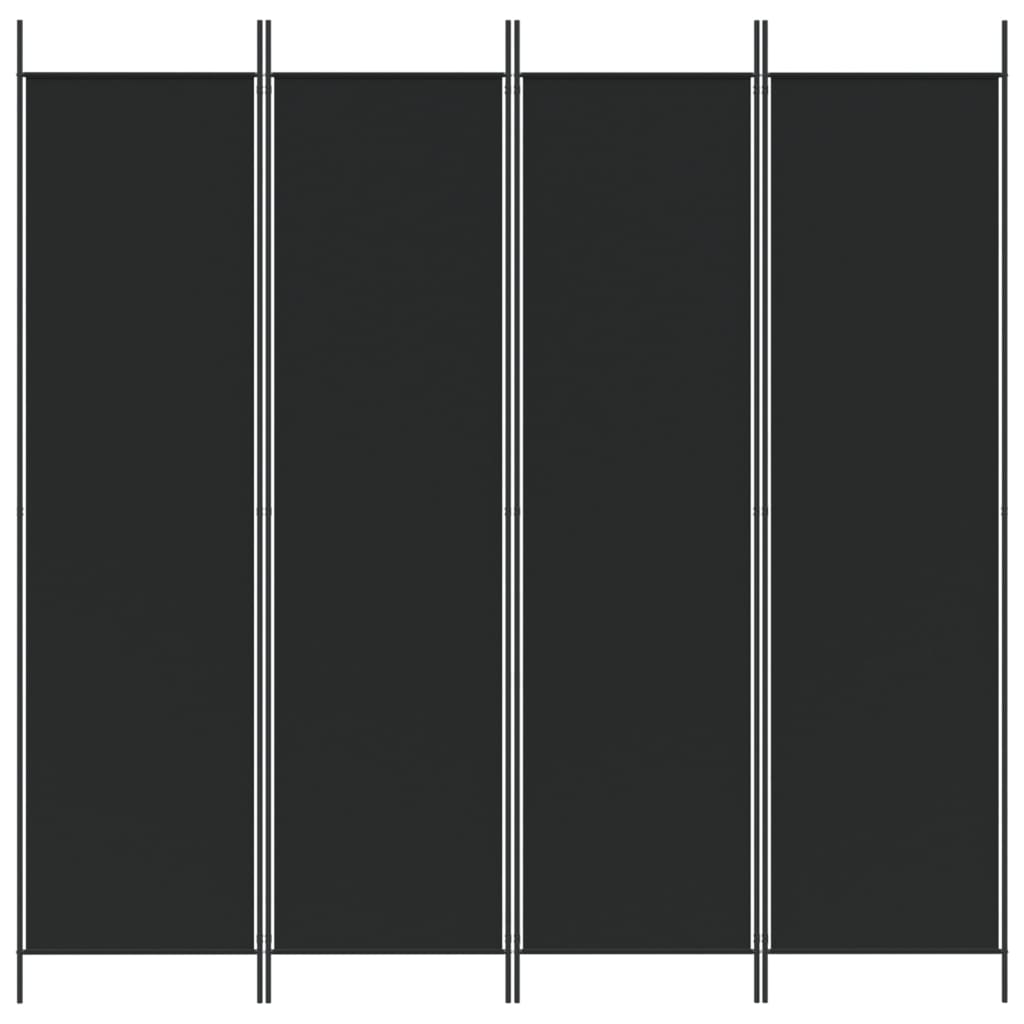 4-Panel Room Divider Black 200x200 cm Fabric