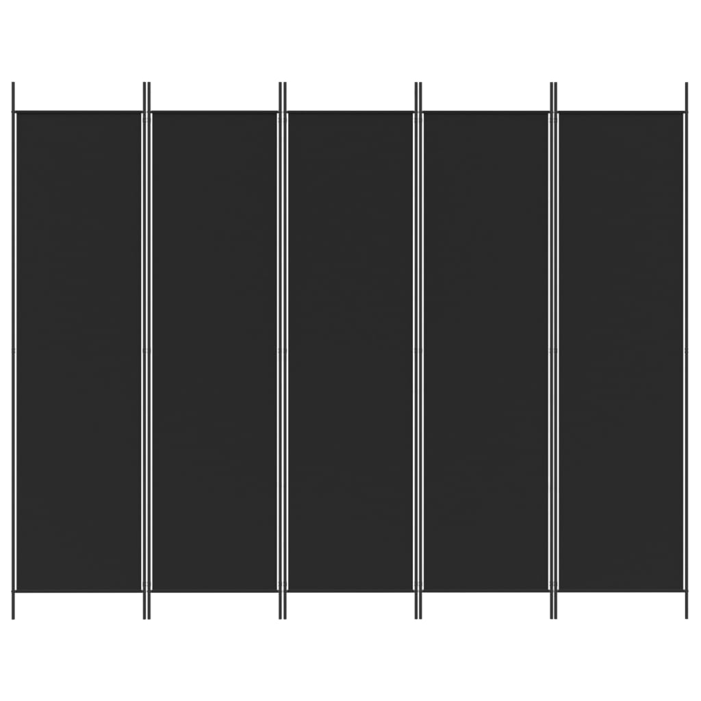 5-Panel Room Divider Black 250x200 cm Fabric