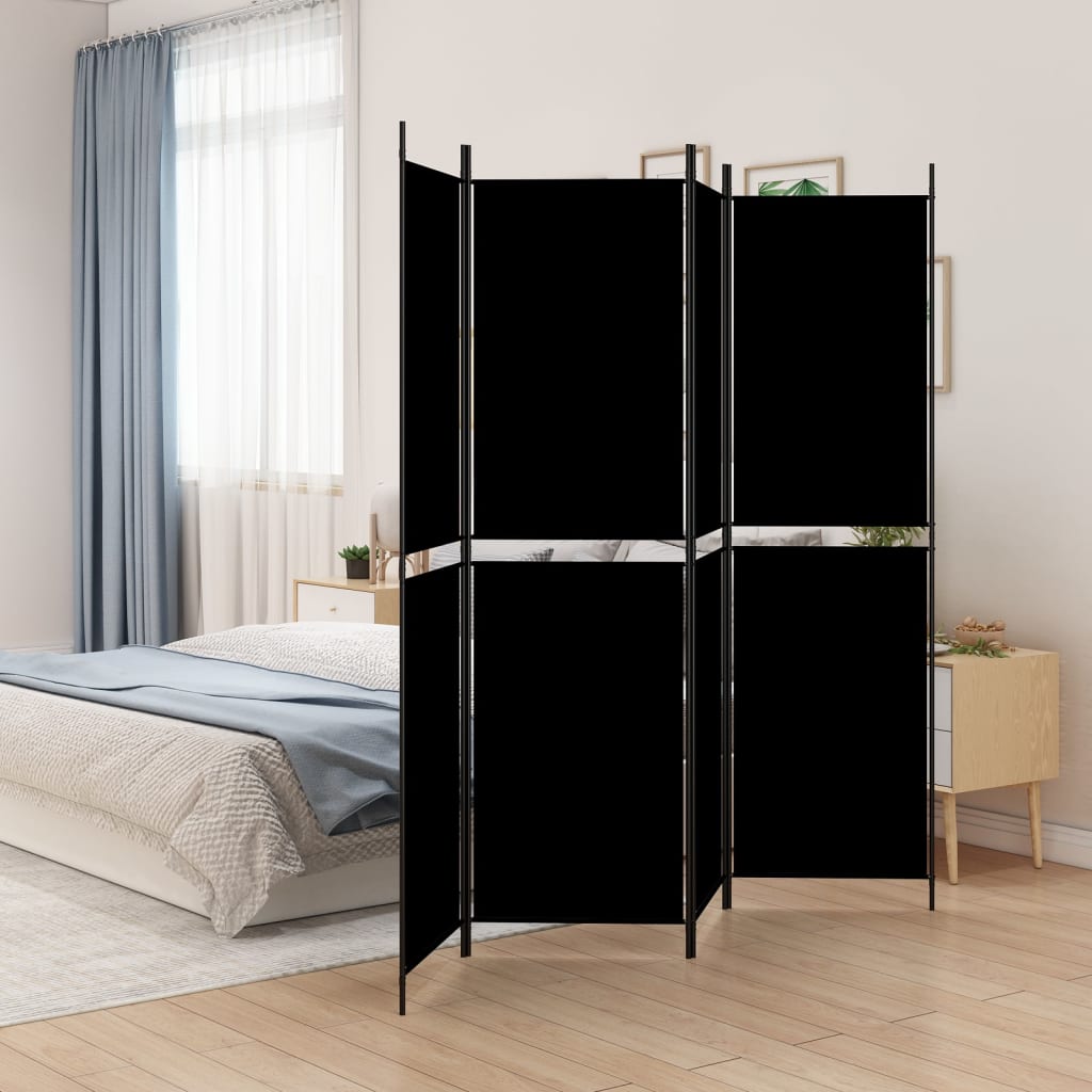 4-Panel Room Divider Black 200x200 cm Fabric