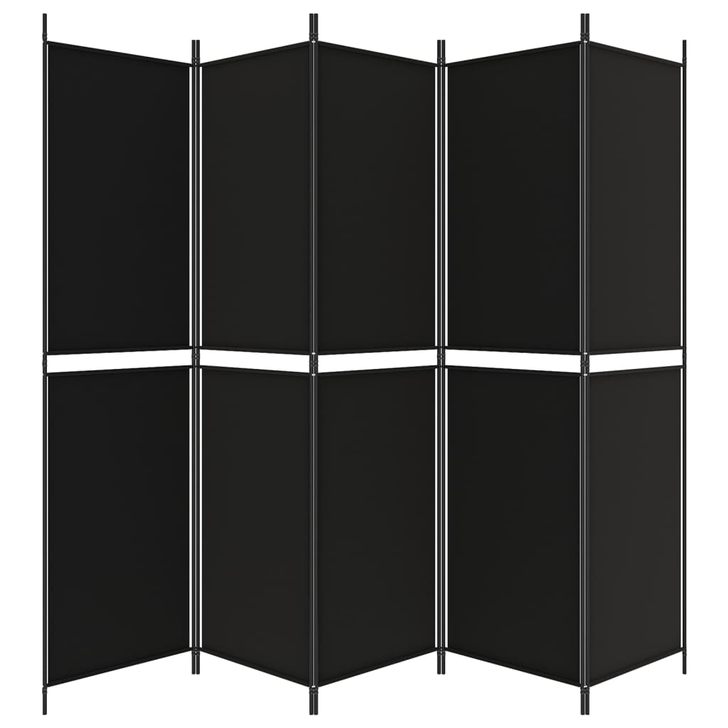 5-Panel Room Divider Black 250x200 cm Fabric