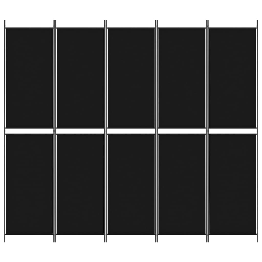 5-Panel Room Divider Black 250x220 cm Fabric