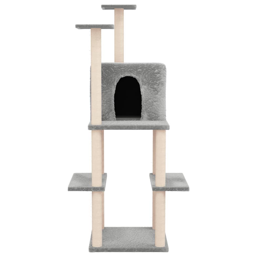 Cat Tree with Sisal Scratching Posts Light Grey 144.5 cm
