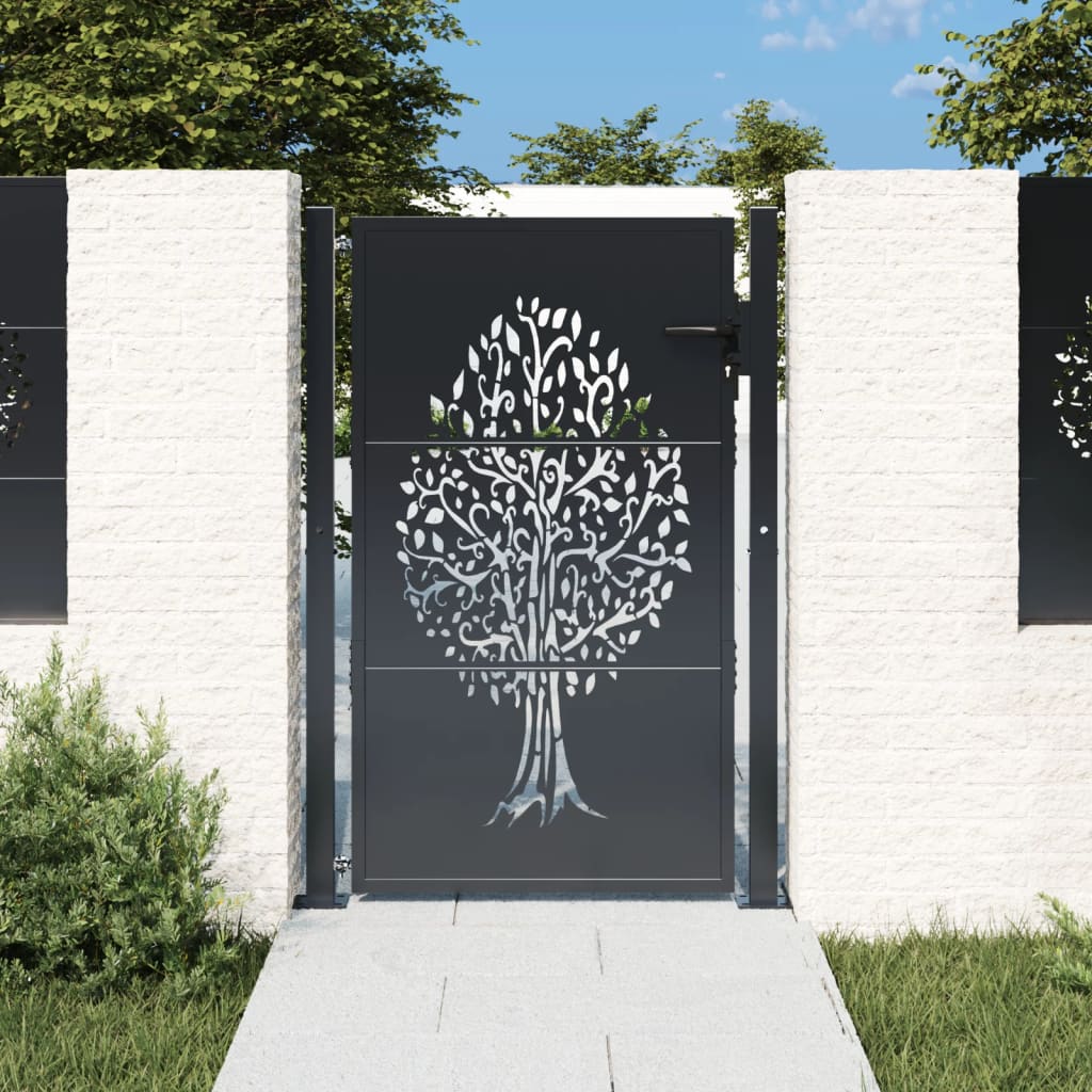 Garden Gate Anthracite 105x130 cm Steel Tree Design