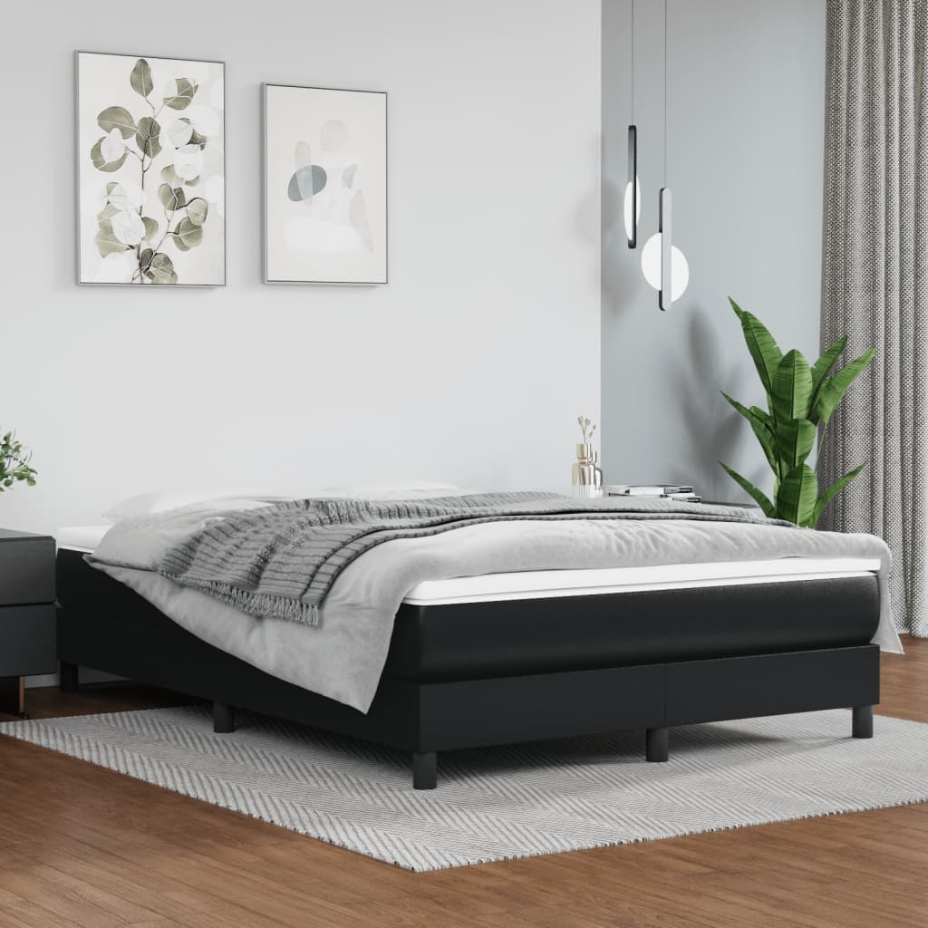 Box Spring Bed Frame Black Queen Faux Leather