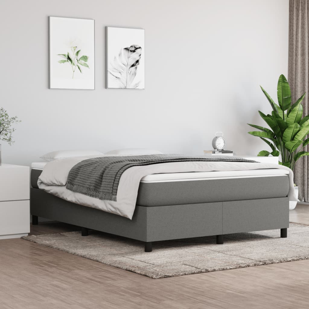 Box Spring Bed Frame Dark Grey Double Fabric