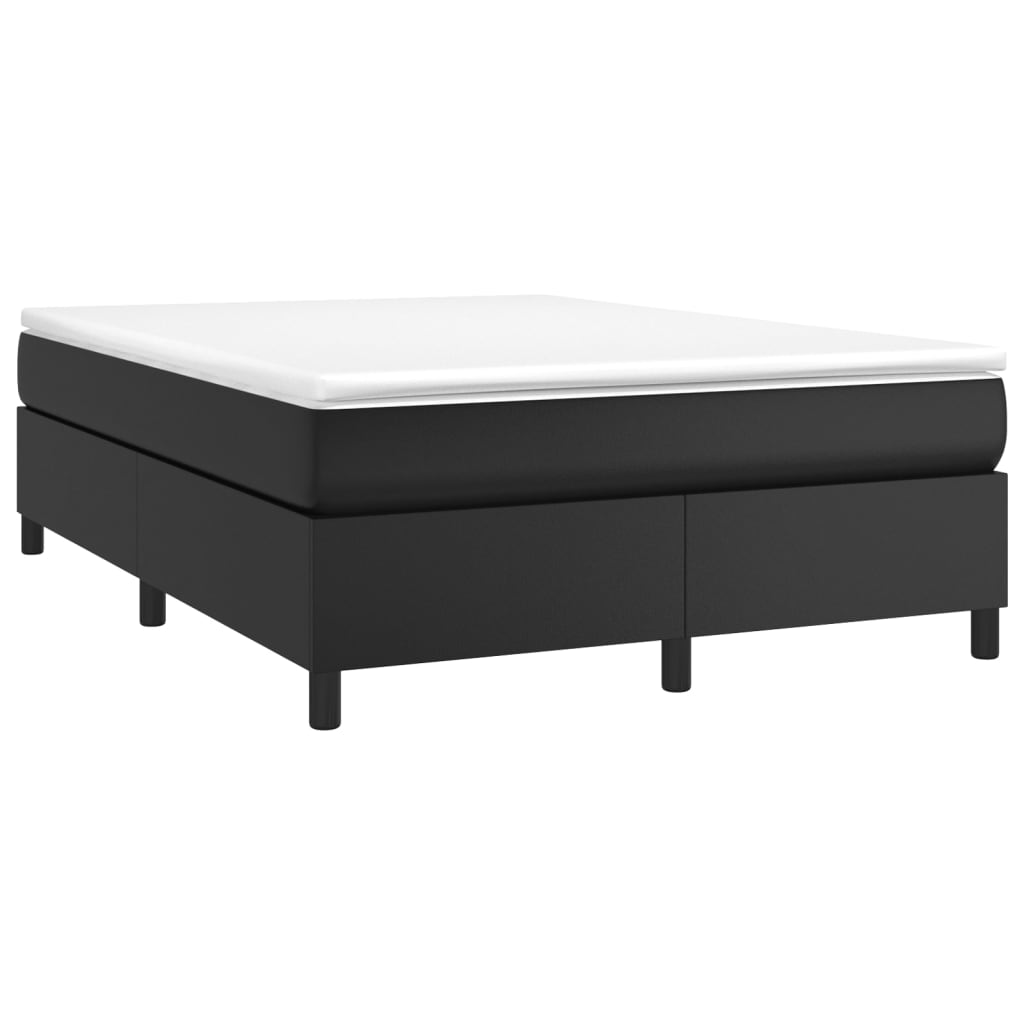 Box Spring Bed Frame Black Queen Faux Leather
